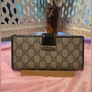 Gucci Brown and Tan Wallet with Iconic Monogram